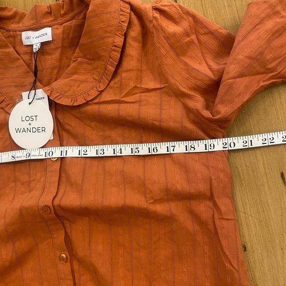 Lost + Wander Women’s Burnt Orange Button-Up Feminine Cotton Blouse New size M - Picture 3 of 11